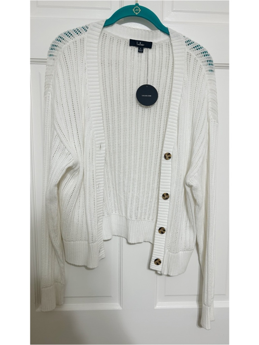 Lulu's White Open-Knit Button Cardigan